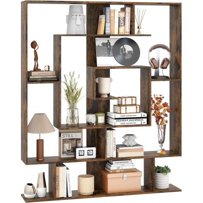 Libreria Stretta 6 Ripiani Con Luci LED RGB - Scaffale Industriale Salvaspazio Con Struttura In Acciaio - Marrone Rustico BCBC611BU - 3