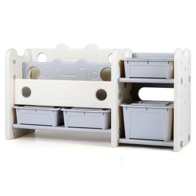 COSTWAY Scaffale Libreria Panca Con Cuscini Per Bambini In Legno, Bianco - Contenitore Libri E Seduta 2 In 1 - 2