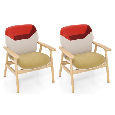 Ya-Home Poltrona Imbottita Sedia da Salotto in Tessuto Poltroncine Salotti con Gambe in Legno Poltroncina Moderna per Camera da Letto/Soggiorno/Caffè, Bianco