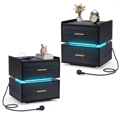 Comodino Moderno Bianco Con Luci LED RGB E Stazione Di Ricarica USB + Prese – 2 Cassetti, Struttura In Acciaio, 47x32x65 Cm - 4