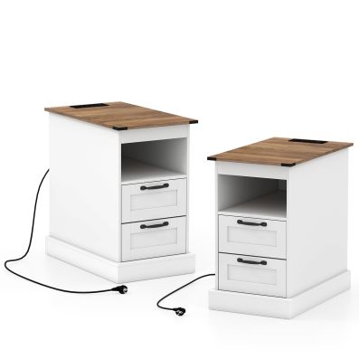Comodino in Rattan con 2 Cassetti, Tavolini Laterali Moderni con Gambe in Legno Massello, per Soggiorno e Camera da Letto, 40 x 40 x 59 cm (1) | Leroy Merlin