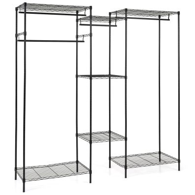 PUNION Appendiabiti portatile, 7 ripiani, in filo metallico, nero, compatto, extra large, con 5 aste per appenderle, 2 ganci laterali per appendere i vestiti