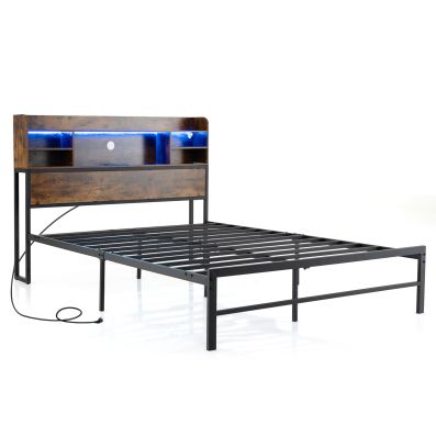 COSTWAY Letto Matrimoniale 160x200 cm, con 4 Cassetti e Testiera, Struttura Letto con Luci LED Regolabile e Presa Multipla, Carico Massimo 300kg, Silenzioso