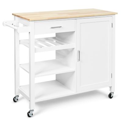 CARRELLO CUCINA IN legno BAMBU con Portabottiglie Cassetto Posate Cesto