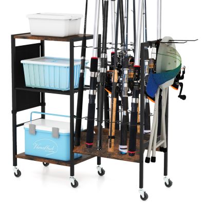 Supporto Per Canne Da Pesca In Legno Con Rotazione 360° – Contiene Fino A 16 Canne – Organizer Da Garage - 2
