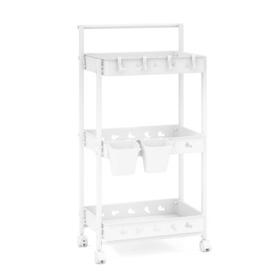 COSTWAY Carrello con 3 Cesti e Maniglia, Carrello Multifunzione con Ruote, Carrellino di Stoccaggio per Bagno Cucina e Ufficio, 87 x 35 x 42 cm, Capacità di Carico 60 kg (Bianco