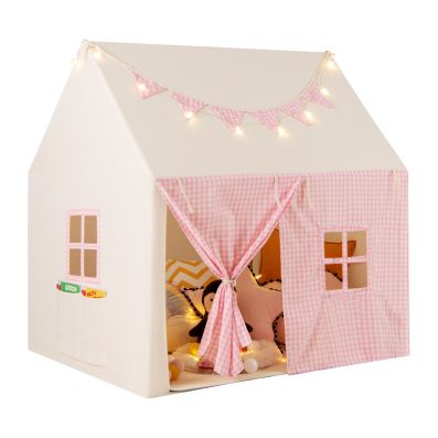 Tenda Da Gioco Per Bambini Con Tappetino Lavabile, Tenda Castello Fatato Con Luci A Forma Di Stella Rosa