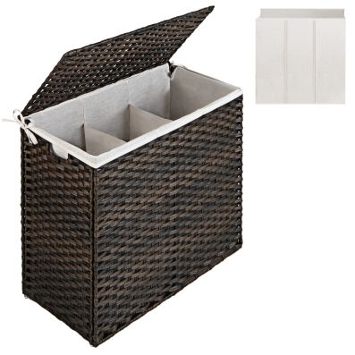 HOOBRO Cesto Portabiancheria, Porta Biancheria, Carrello per Lavanderia, con Ruote e 2 Cassetti, 3 Scomparti da 30 L, Organizzatore con Piano e Gancio, Marrone Vintage e Nero EBF79XY01