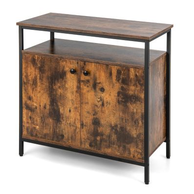 BELLEZE Credenza Harper 2 Ante: Mobile Buffet Con Ripiani Regolabili, Stile Bicolore Bianco E Rovere Rustico, Per Soggiorno O Ingresso - 5