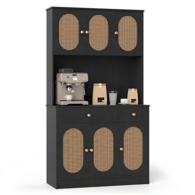 ChooChoo Credenza Buffet In Stile Fattoria - Armadio Con Ante In Vetro Acrilico, 2 Cassetti, Nero, Per Soggiorno E Cucina - 5