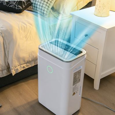 Deumidificatore per cantina da 5000 mq con tubo di scarico, deumidificatori da 80 pinte per la casa con grande serbatoio dell'acqua da 6,5 l, timer 24 ore, blocco bambini, sbrinamento, silenzioso