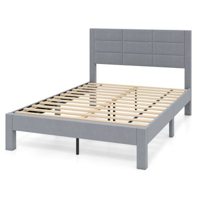 Letto matrimoniale 140x200cm tessuto e metallo, testiera imbottita cartoon, contenitore con pistone, grigio (Senza materasso) | Leroy Merlin
