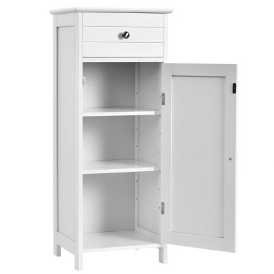 COSTWAY Armadietto Salvaspazio 60 x 30 x 160cm, Mobile Bagno con 2 Ripiani Regolabili, Cassetto e 2 Porte in Vetro Temprato, Armadio da Bagno per Ufficio, Soggiorno e Camera da Letto, Bianco