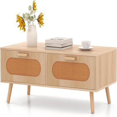Set Di 2 Sedie Da Pranzo In Rattan E Pelle, Stile Mid-Century - Sedie Imbottite Con Gambe In Metallo Per Cucina, Ufficio E Sala Da Pranzo (Marrone, 60x41cm, Altezza Seduta 50cm)