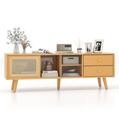 Supporto TV In Bambù Naturale | Mobile TV Per Schermi Fino A 65 Pollici | Consolle Con 2 Ripiani Aperti | Lunghezza 140 Cm, Colore Noce - 6