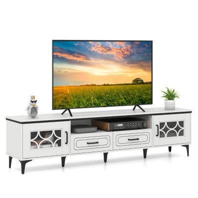 Supporto TV In Bambù Per TV Fino A 50 Pollici - Mobile Console Con 2 Ante Scorrevoli In Acrilico, 90x40x20 Cm - 2