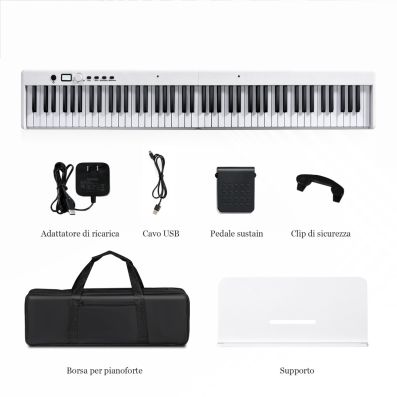 Tastiera Elettronica Bluetooth Per Principianti Tastiera Musicale COSTWAY 61 Tasti | Con Custodia, 128 Ritmi/toni, Bluetooth, MIDI, Pedale Sustain, Per Principianti Pianoforte Digitale