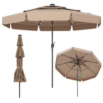 3 M Ombrellone Da Patio Solare Con 32 Luci LED, Tettuccio Ventilato A 3 Livelli Con Balze Regolazione Inclinazione Navy 90231022