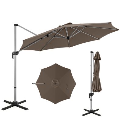 Sunnyglade - Ombrello da giardino con doppia ventilazione, per esterni, con pulsante di inclinazione/manovella, 8 stecche, marrone chiaro