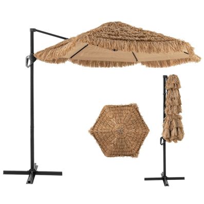 HAPPYGRILL Ombrellone Da Giardino 2,7m Con Frange - Inclinabile Con Pulsante E Manovella - Cupola Ventilata - Perfetto Per Terrazzo E Esterni