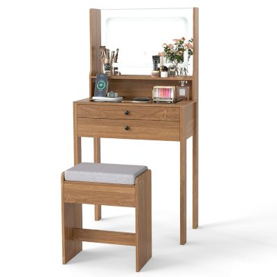 Scrivania Trucco GarveeHome Bianca Con Specchio Luci E Sgabello, Tavolo Toeletta Con 3 Modalità Di Illuminazione Regolabile E 2 Cassetti, Mobile Con Gambe Oro, 81cm, Regalo Ideale Per Camera Da Letto
