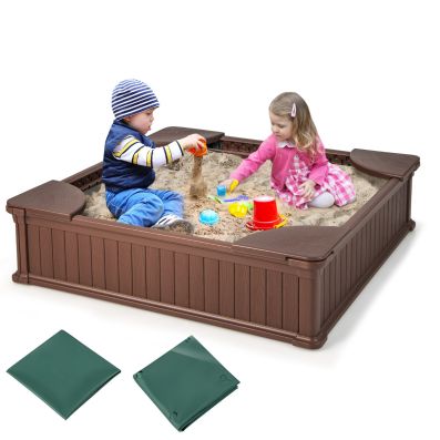 Copertura Per Sandbox Telo Per Sabbiera Protezione Per Sabbiera in Tessuto Oxford Telo Copri Sabbiera Con Coulisse Copertura Impermeabile Della Piscina Di Sabbia Tavolo Mobili,Marrone,71*71*8in