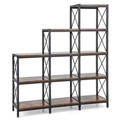 Costway Libreria industriale a 6 livelli con struttura in acciaio, Scaffale con 3 ripiani aperti e 3 cassetti Marrone