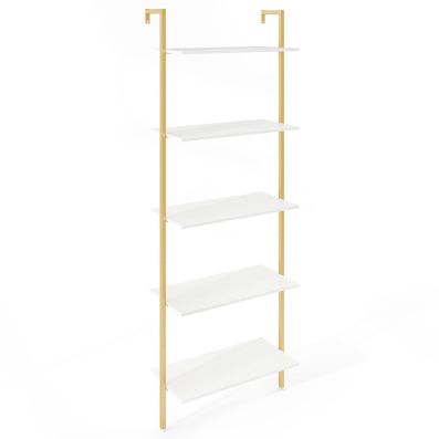 COSTWAY Libreria A Parete 5 Ripiani Inclinati, 183x30x61 Cm, Oro, Struttura In Metallo E Pannelli Truciolari, Carico Max 23 Kg A Ripiano, Design Salvaspazio - 3