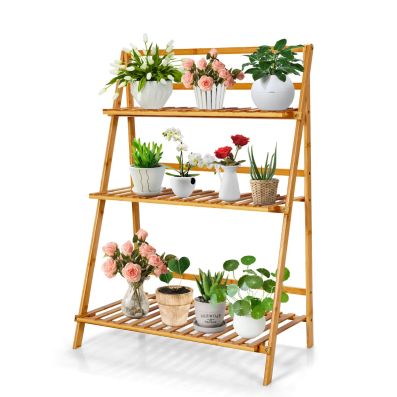 MoNiBloom Scaffale Pieghevole A Scala In Bambù 4 Ripiani – Portapiante, Libreria, Organizer – Per Interni/Esterni, Marrone