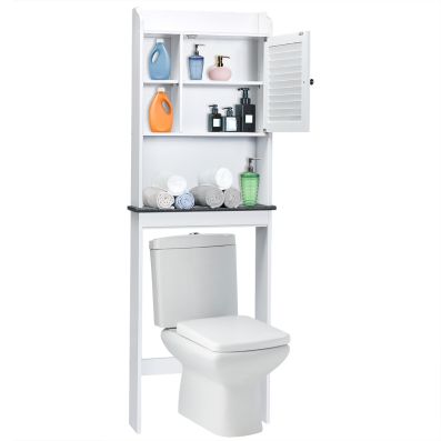 Mobile sopra il WC porta carta igienica, Scaffale con armadio laterale e  mensole regolabili, Bianco - Costway
