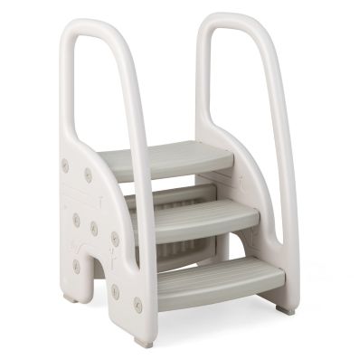 Sgabello Pieghevole Per Bambini Con Corrimano E Altezza Regolabile - Grigio, Con Estensore Rubinetto A Orsetto