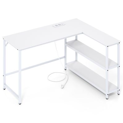 Lkeiyay Scrivania Da Gioco 48'' Con LED RGB E Prese Di Corrente: Computer Desk Con Ripiani, Supporto Monitor E Gancio Cuffie, Nero