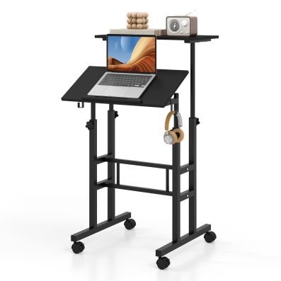 Scrivania Mobile Portatile Con Ruote E Inclinazione 30° - Regolabile In Altezza 75,9-111 Cm, Pieghevole, Per Home Office E Camera Da Letto