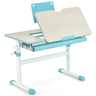OLOTU Set da scrivania e Sedia per Bambini Doppi, Tavolo da Scrittura Regolabile in Altezza con scrivania inclinabile, Sedia ergonomica 2 con Doppio Schienale