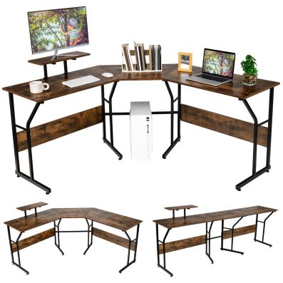 Scrivania angolare 120cm con 2 ripiani, Scrivania per computer ad angolo da ufficio reversibile salvaspazio