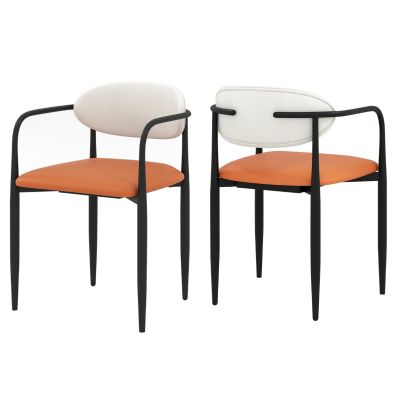 Set di 2 sedie da pranzo, sedie da cucina arancioni per sala da pranzo, sedia da pranzo moderna imbottita in ecopelle di metà secolo con gamba in