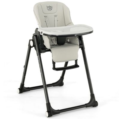 COSTWAY Seggiolone Pappa 6-in-1 In Legno Per Bambini (6-36 Mesi) - Grigio, Con Vassoio Regolabile, Cintura 5 Punti, Poggiapiedi - 57x50x85 Cm