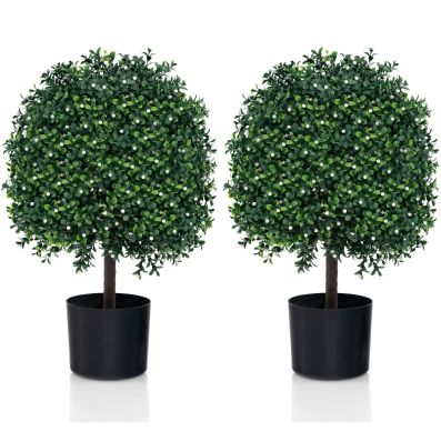 Set Di 2 Alberi Di Bosso Artificiali Con Foglie Resistenti Ai UV 343 Frutti Bianchi Piante Finte Per Casa Ufficio