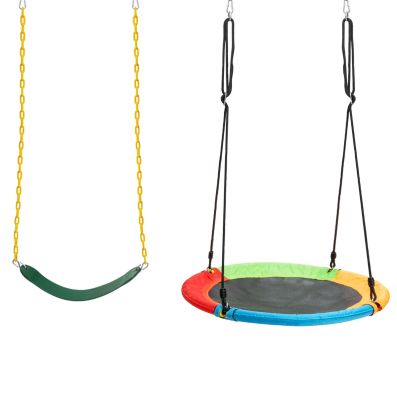 Set di 2 altalene per bambini per cortile parco giardino, Altalena elastica  e a disco volante con corde regolabili - Costway