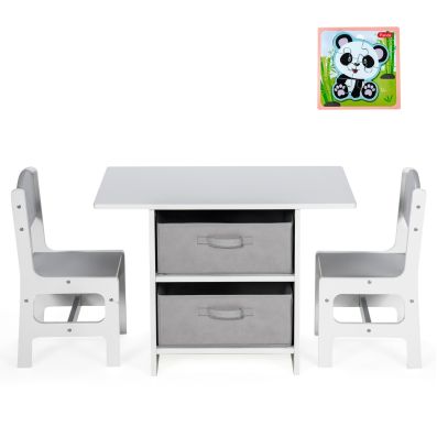 Set tavolo e 2 sedie di legno per bambini per casa asilo e aule 78x53x53cm  Bianco - Costway