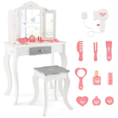 Set Tavolo Da Trucco Con Sgabello E Specchio Pieghevole 3 Ante – 7 Cassetti, Colore Grigio, VidaXL