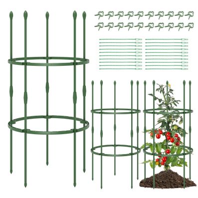Relaxdays Set 5 Gabbie Sostegno Per Pomodori – 60x20 Cm, 3 Anelli E 3 Gambe, In Metallo Verde, Per Piante Rampicanti