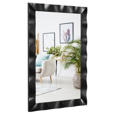 Specchio Da Parete Ondulato Nero 61x91 Cm, Cornice In Legno Naturale, Design Irregolare Per Bagno, Camera Da Letto O Soggiorno - 4