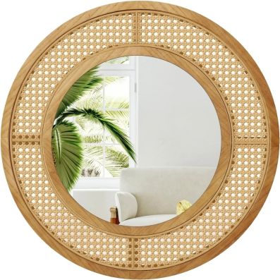Specchio Da Parete In Rattan Con Cornice In Legno, Specchio Decorativo Rotondo Bohemien Da Parete 65 X 65 Cm 90 X 60 Cm
