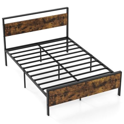 BOFENG Struttura per letto king size con testiera in legno, struttura per letto king size in metallo resistente, con contenitore, senza bisogno di molle, base materasso/robusto supporto a doghe in