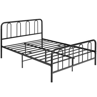 Letto Matrimoniale King Size In Metallo Con Testiera E Pediera In Legno Vintage Marrone - Struttura Con Doghe Metalliche, 9 Gambe, Silenzioso, Facile Da Montare