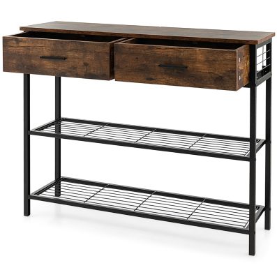 PADMA HOUSE Tavolo Consolle 90x35x76,5 Cm Con 2 Cassetti – Marrone – Ingresso, Soggiorno, Corridoio