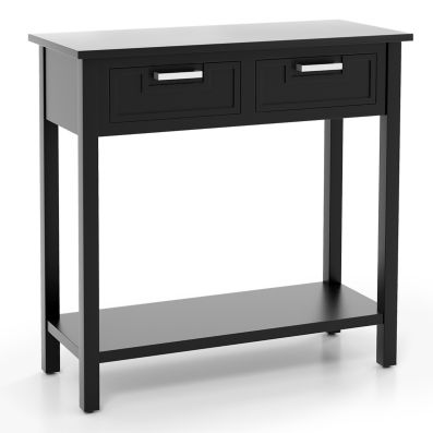 Consolle contemporanea con 2 cassetti, legno scanalato e decori in