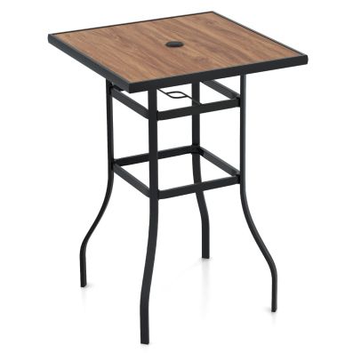 Tavolo Da Esterno 4 Posti Con Foro Per Ombrellone 42 Mm Telaio In Metallo, Tavolo Da Giardino 80x80cm Nero