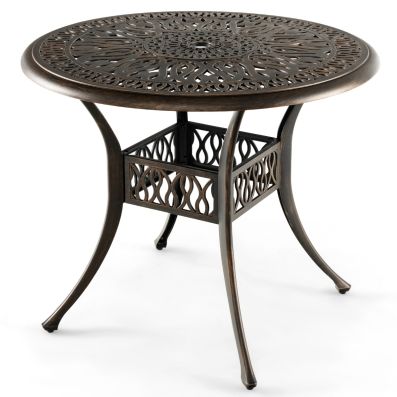 Tavolo Da Bistrot In Alluminio Pressofuso Diametro 80 Cm, Con Foro Per Ombrellone, Per Patio E Giardino